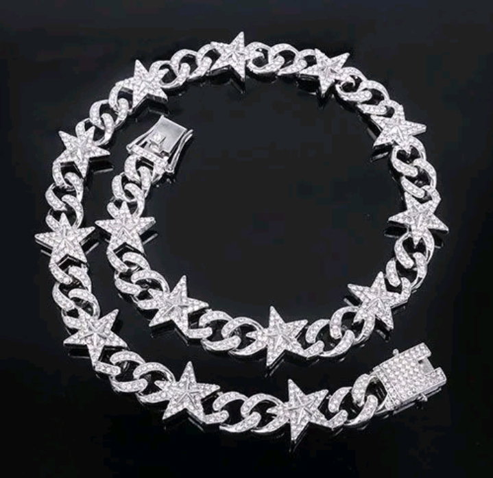 Men chain necklace iced five star chain necklace men/women hip hop rapper chain jewelry fashion accessories_1