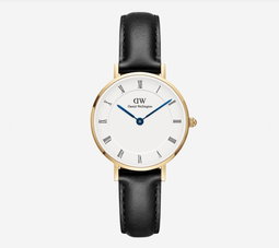 Pour Elle - Montre à quartz en cuir Petite Roman 28 Sheffield - Noir et doré rose