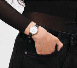 Pour Elle - Montre à quartz en cuir Petite Roman 28 Sheffield - Noir et doré rose
