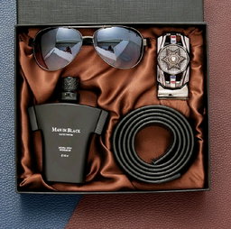 Fashion Luxury Gift Set For Men Birthday Box Gift Set Christmas Gift Set Valentines Gifts For Men ,3-piece Set : Sunglasses, Leather Belt ,Perfume & Wallet