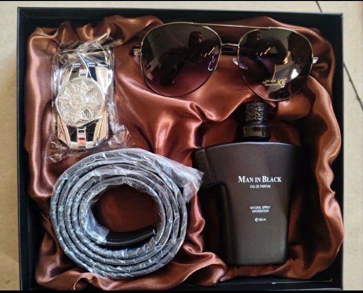 Fashion Luxury Gift Set For Men Birthday Box Gift Set Christmas Gift Set Valentines Gifts For Men ,3-piece Set : Sunglasses, Leather Belt ,Perfume & Wallet_1