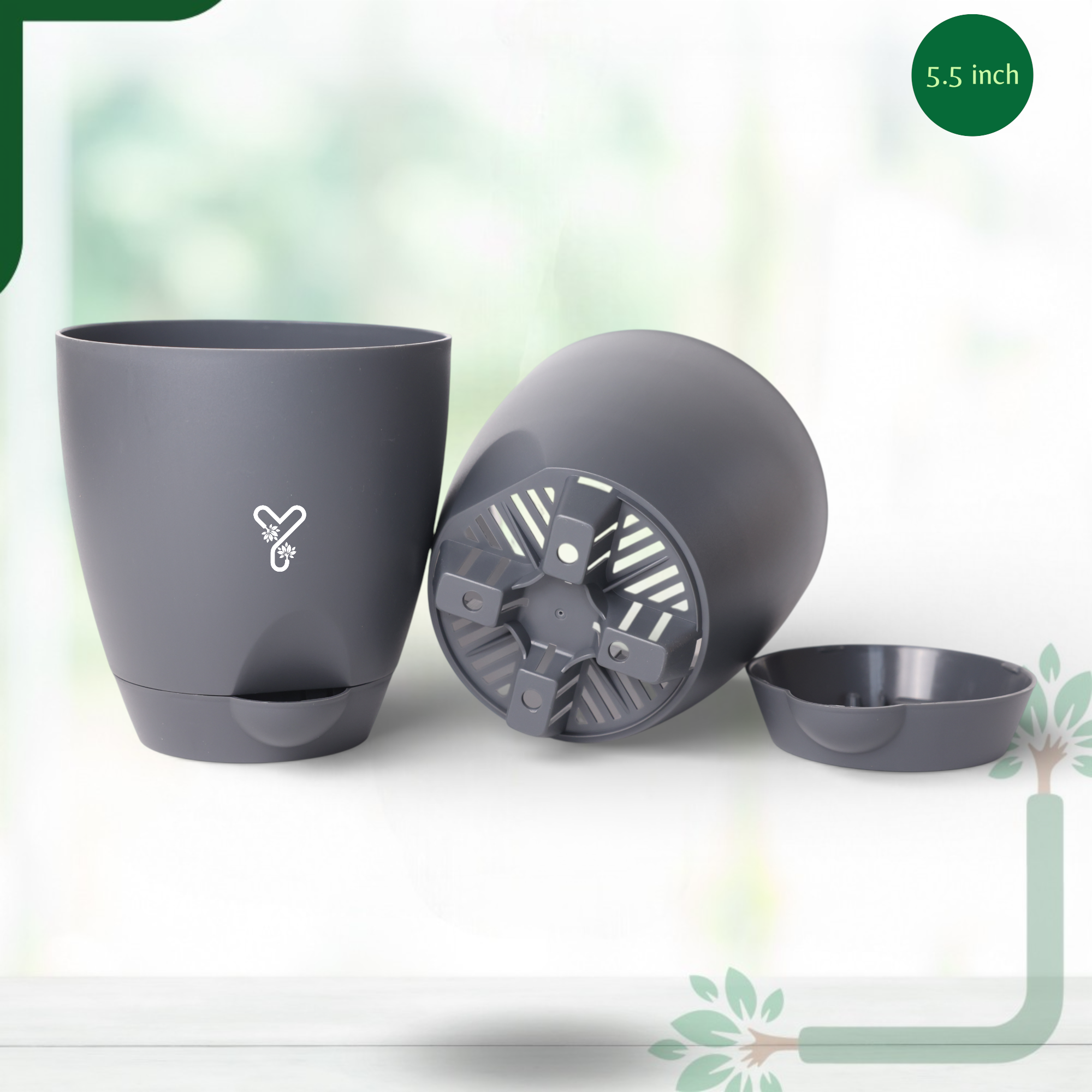 Aqua Self Watering | 5 & 7inch Pot | Pack of 2 | Grey_5