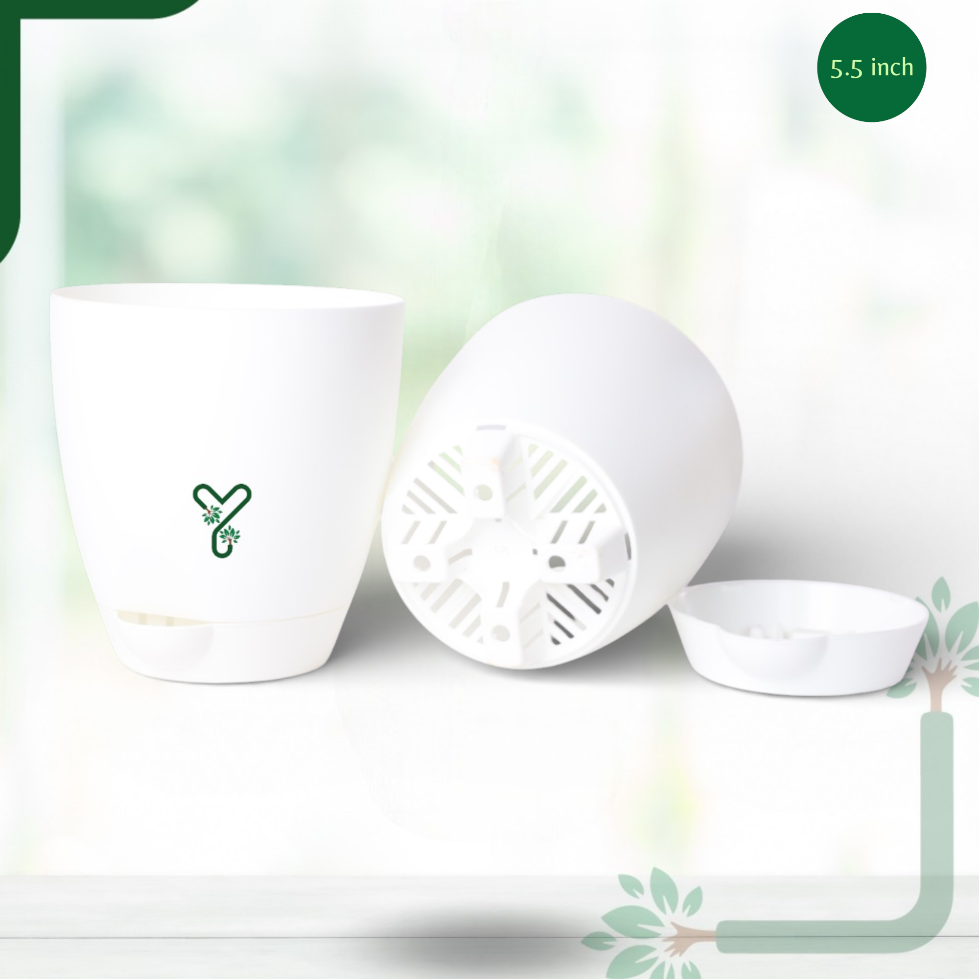 Aqua Self Watering | 5 & 7inch Pot | Pack of 2 | White_3