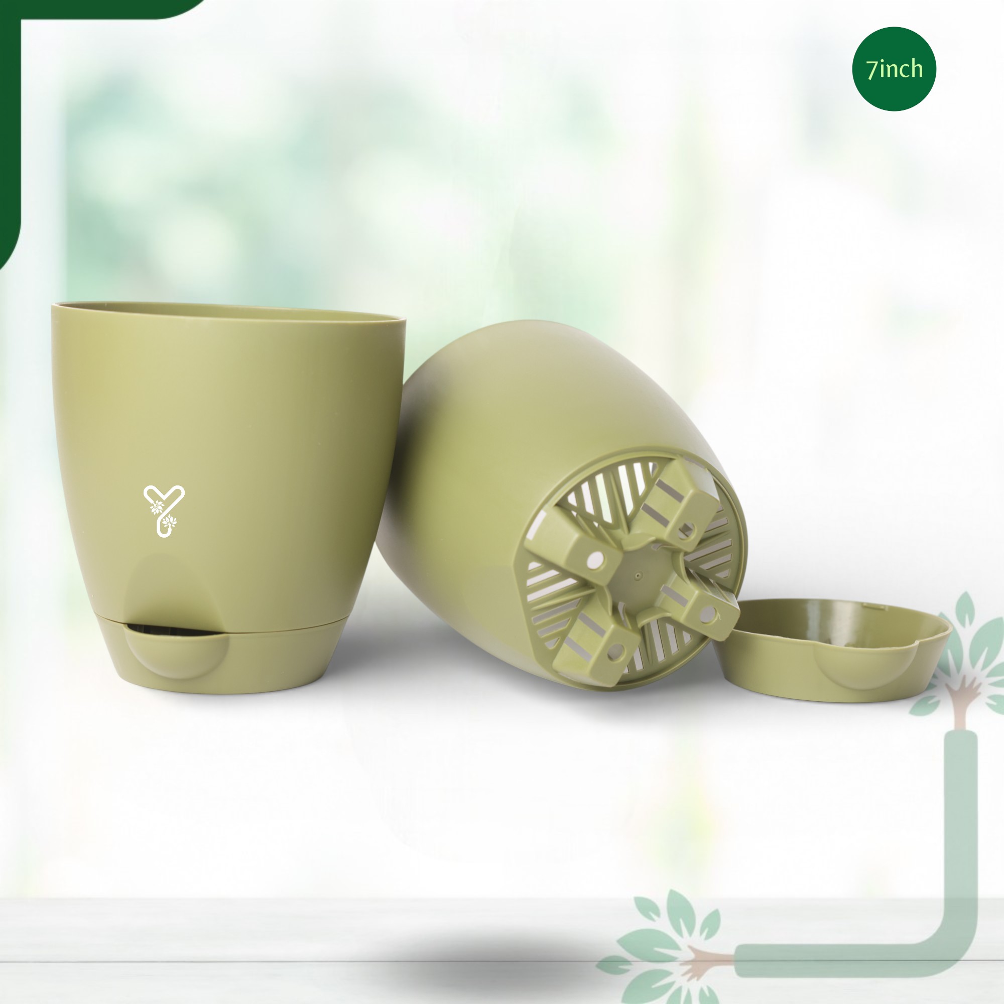 Aqua Self Watering | 5 & 7inch Pot | Pack of 2 | Olive_3