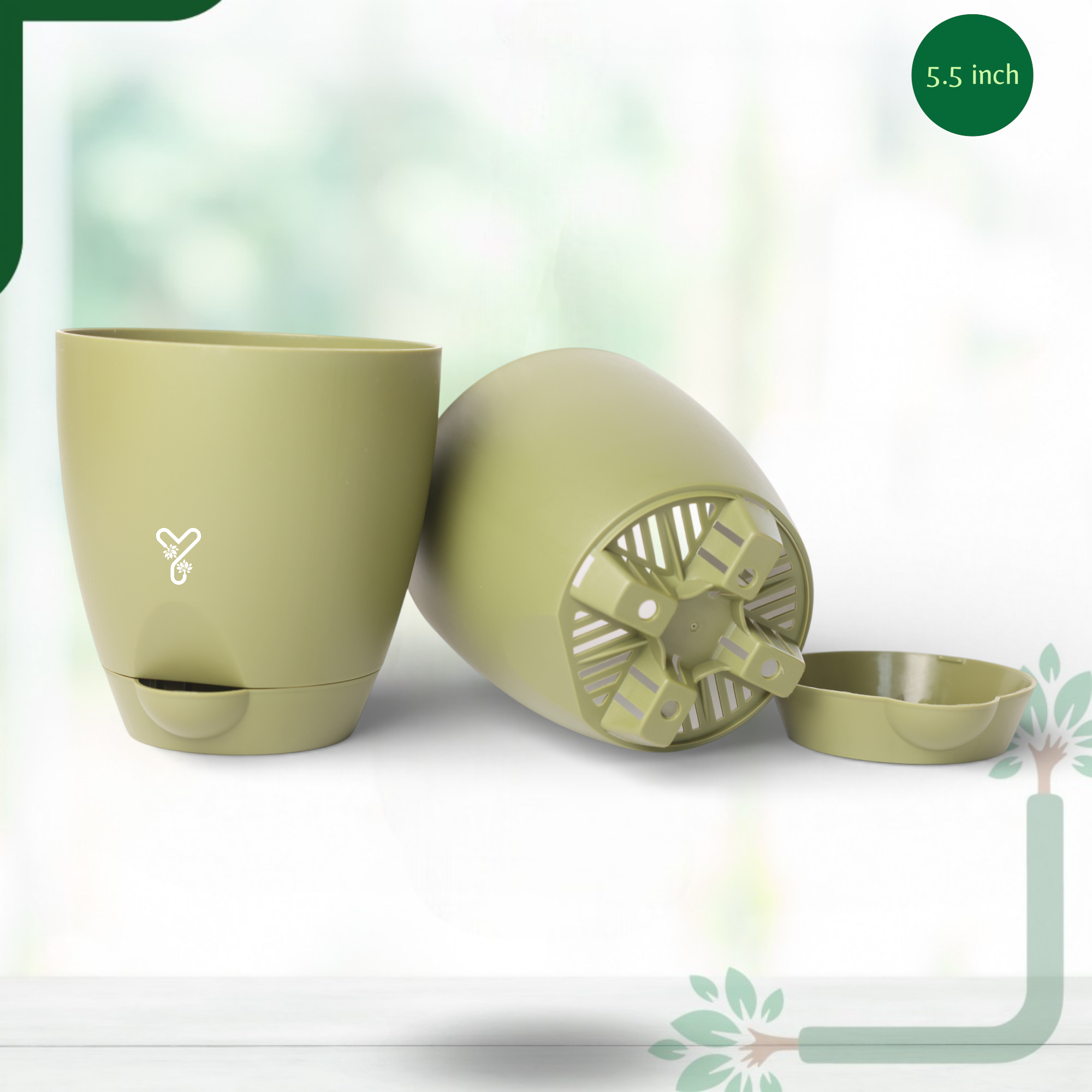 Aqua Self Watering | 5 & 7inch Pot | Pack of 2 | Olive_4