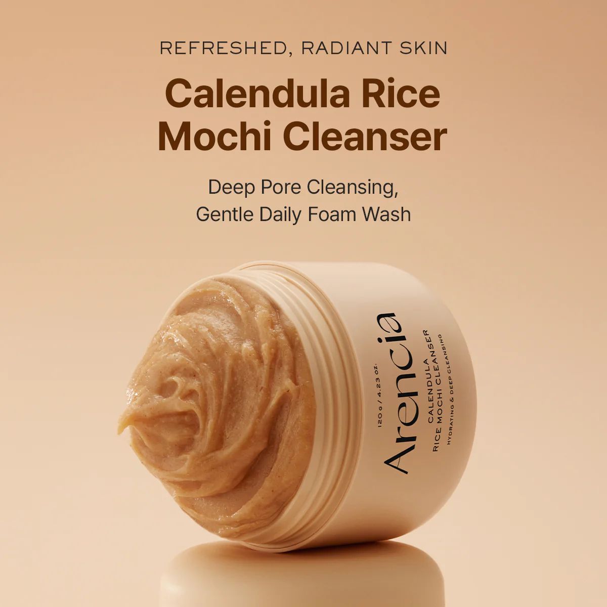Arencia Calendula Rice Mochi Cleanser, Gentle Exfoliating Foam Wash for Sensitive, Dry, Rough Skin, ارينسيا غسول أرز موتشي بخلاصة زهرة الآذريون من،غسول رغوي مقشر لطيف للبشرة الحساسة والجافة والخشنة._2