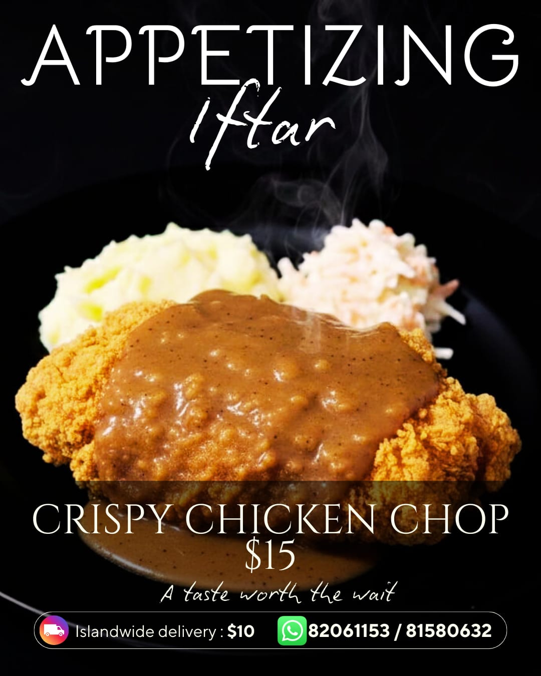 Crispy Chicken Chop served with Mashed Potatoes and Coleslaw