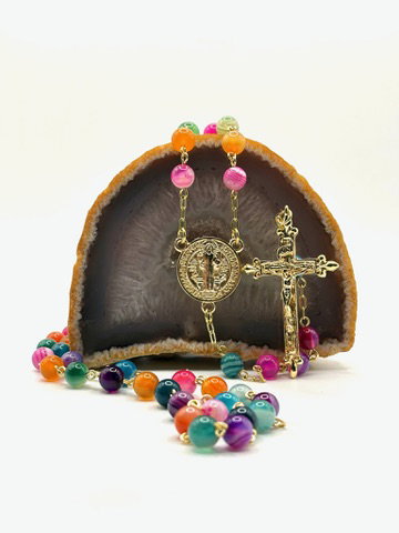 Rosario de Ágata de colores 8mm Laminado en oro 18k_0