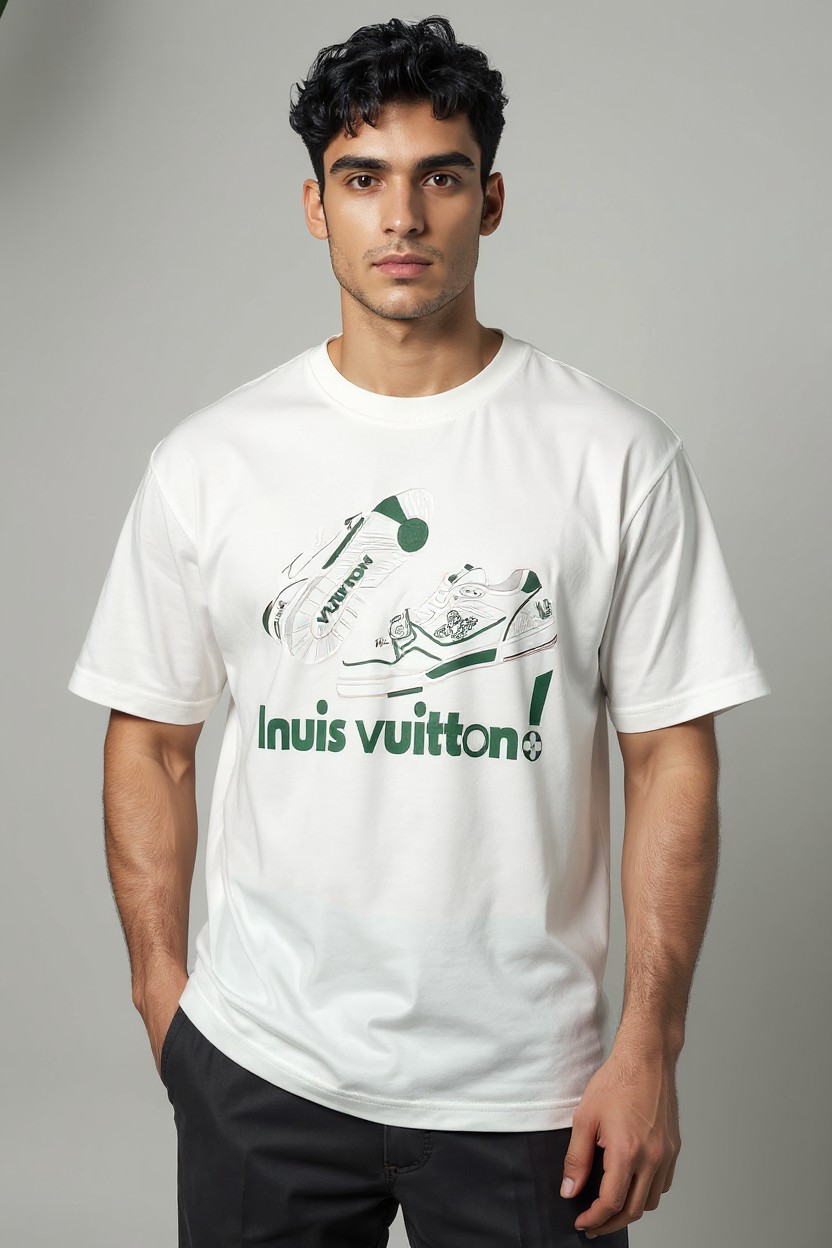 T-shirt Homme Blanc – Imprimé Sneakers Vert_1