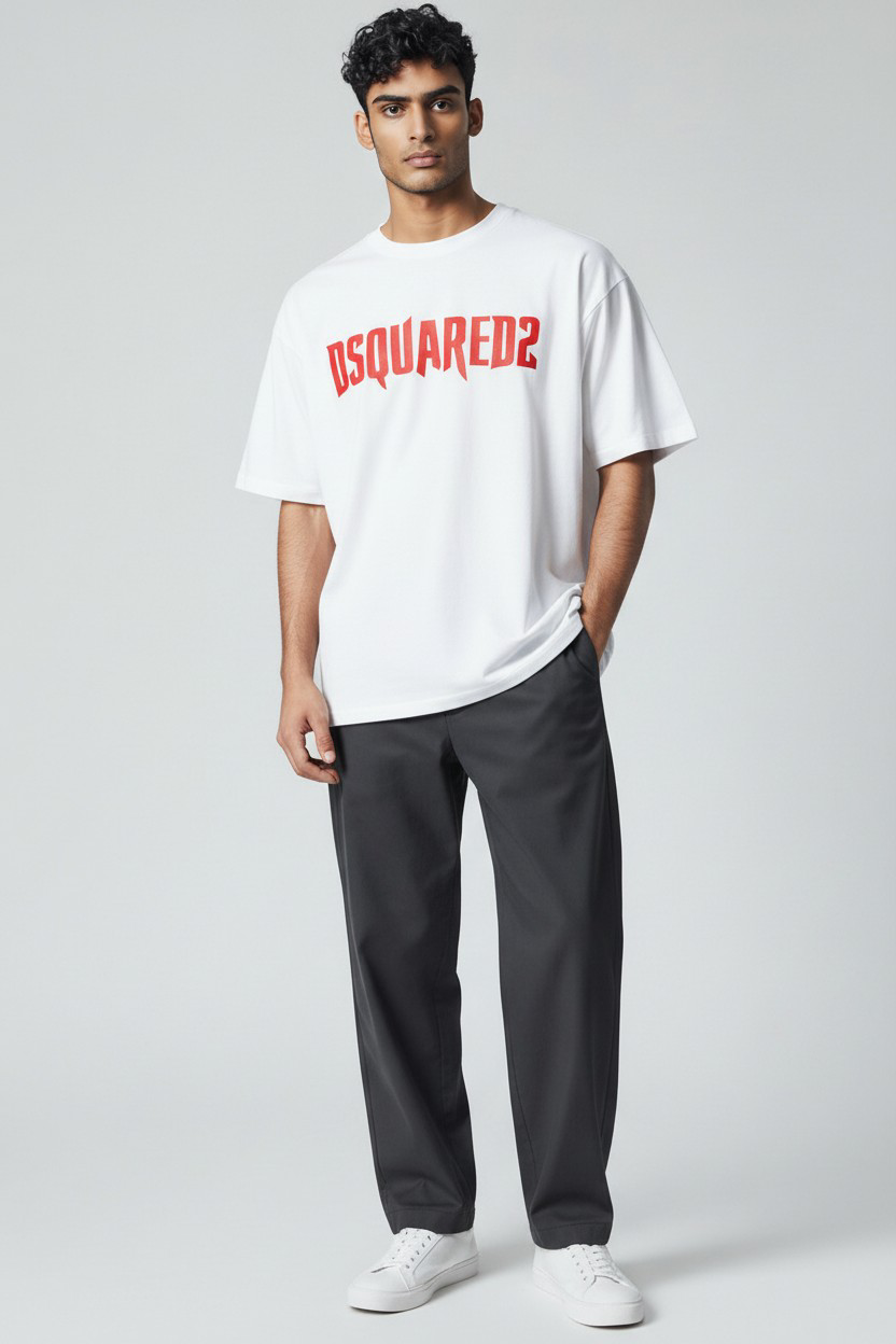 T-shirt Homme Blanc – Imprimé Rouge – 2XL