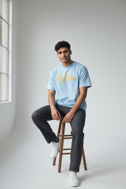 T-shirt Homme Bleu Ciel – Imprimé Jaune