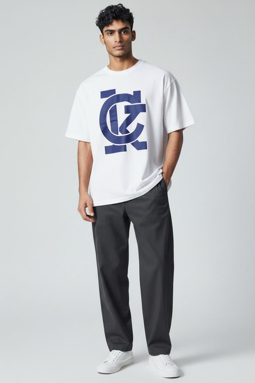 T-shirt Homme Blanc – Imprimé Bleu _1