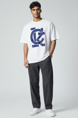 T-shirt Homme Blanc – Imprimé Bleu 