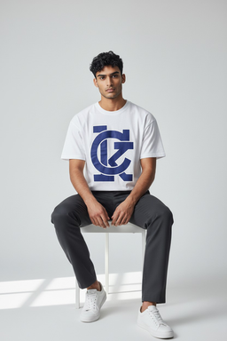 T-shirt Homme Blanc – Imprimé Bleu 