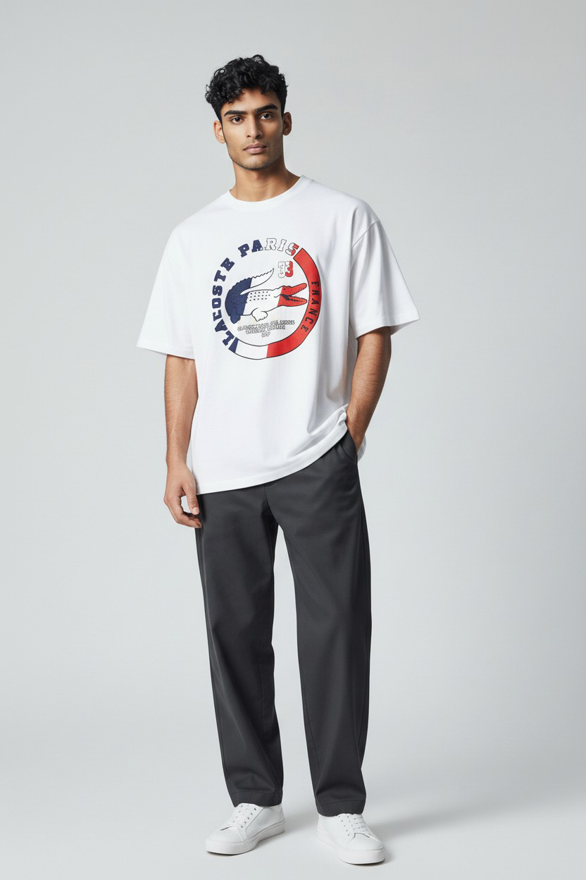 T-shirt Homme Blanc – Imprimé Rond Bleu & Rouge_0