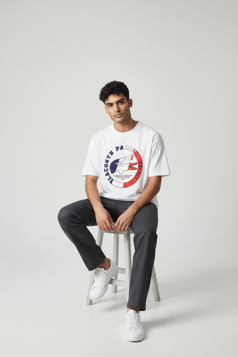 T-shirt Homme Blanc – Imprimé Rond Bleu & Rouge_1