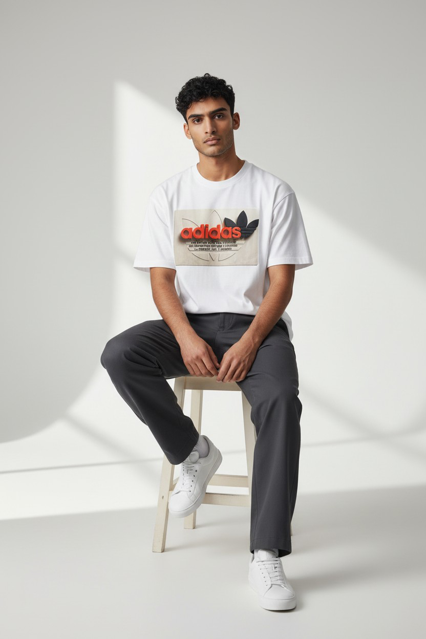 T-shirt Homme Blanc – Imprimé Orange & Noir_0