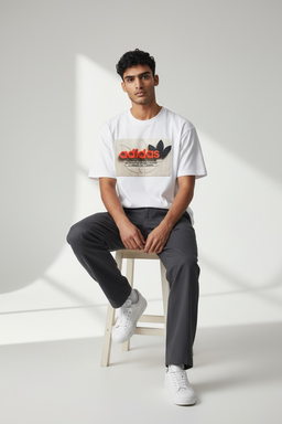 T-shirt Homme Blanc – Imprimé Orange & Noir