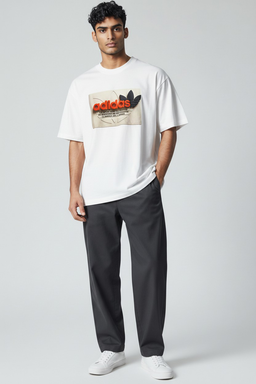 T-shirt Homme Blanc – Imprimé Orange & Noir