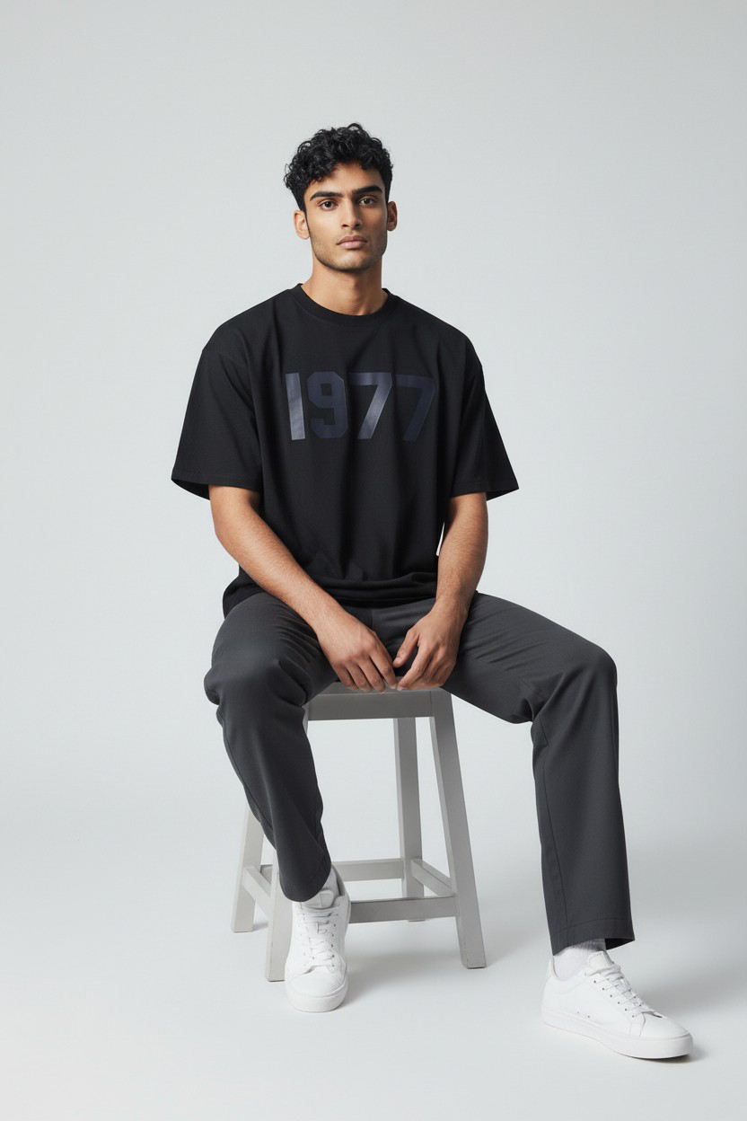 T-shirt Homme Noir – Imprimé 1977_1