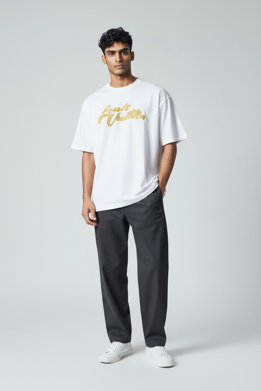 T-shirt Homme Blanc – Imprimé Doré_1