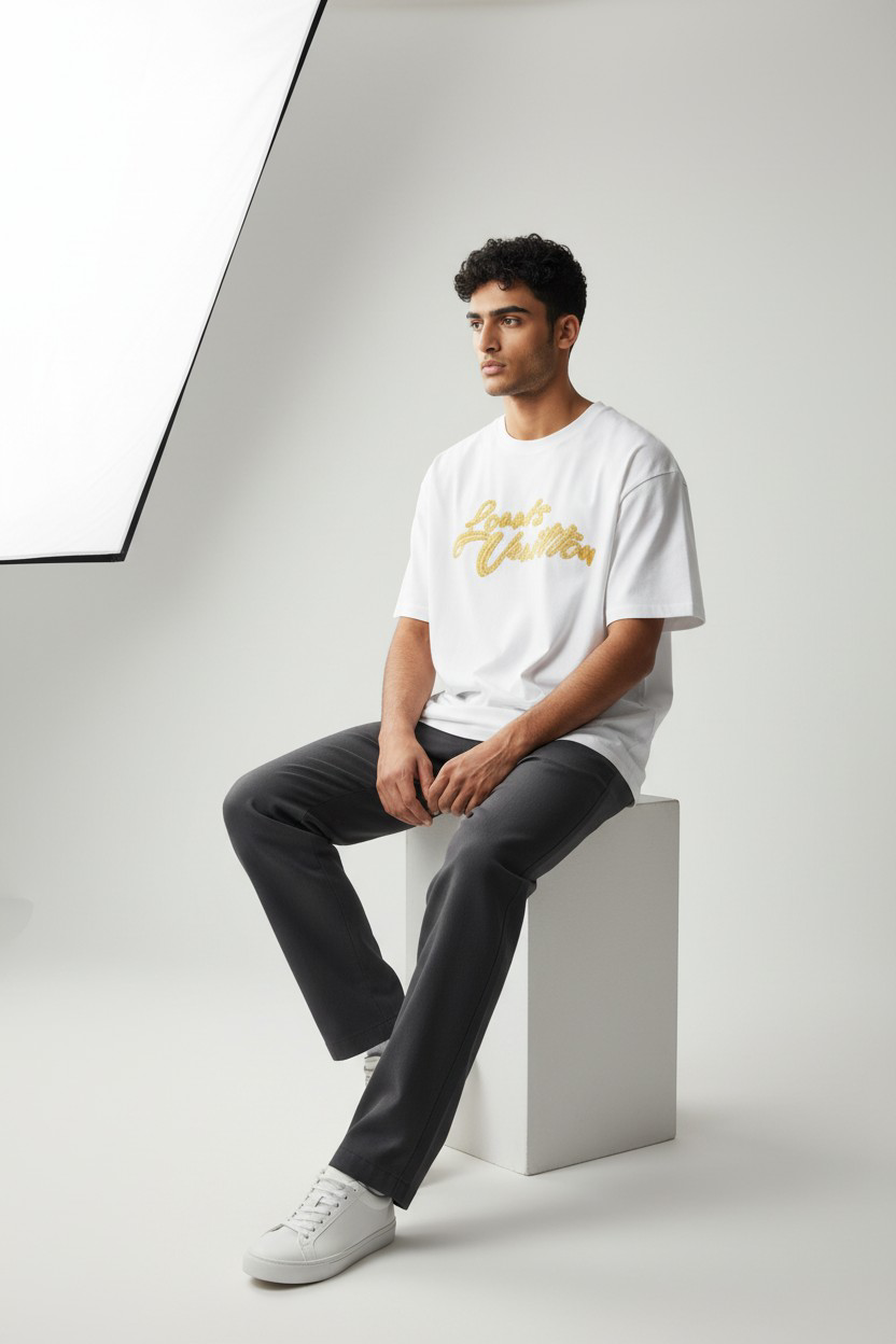 T-shirt Homme Blanc – Imprimé Doré