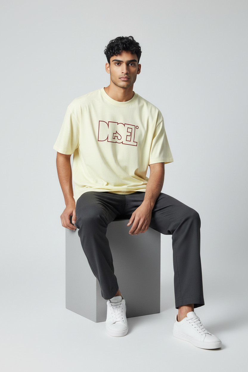 T-shirt Homme Jaune Clair – Imprimé Rouge_1