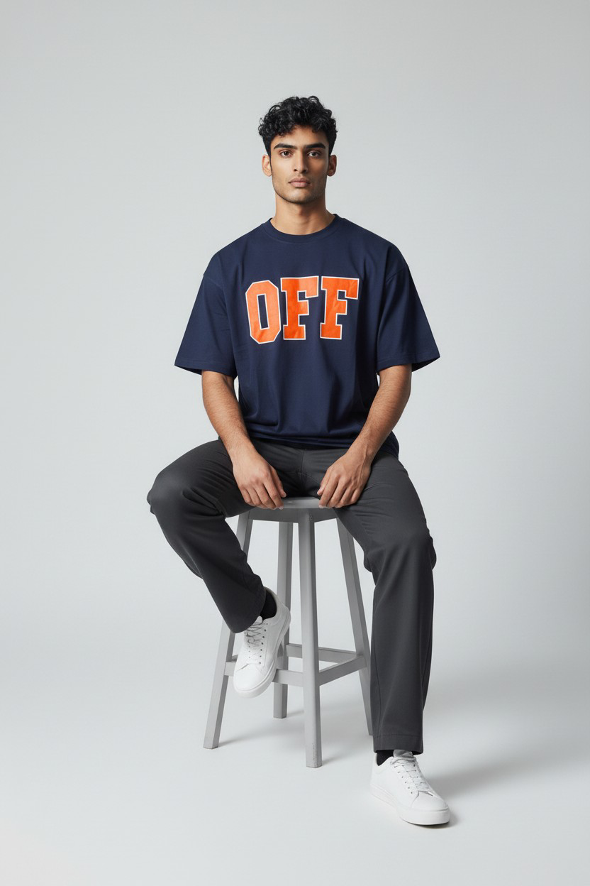 T-shirt Homme Bleu Marine – Imprimé Orange_0
