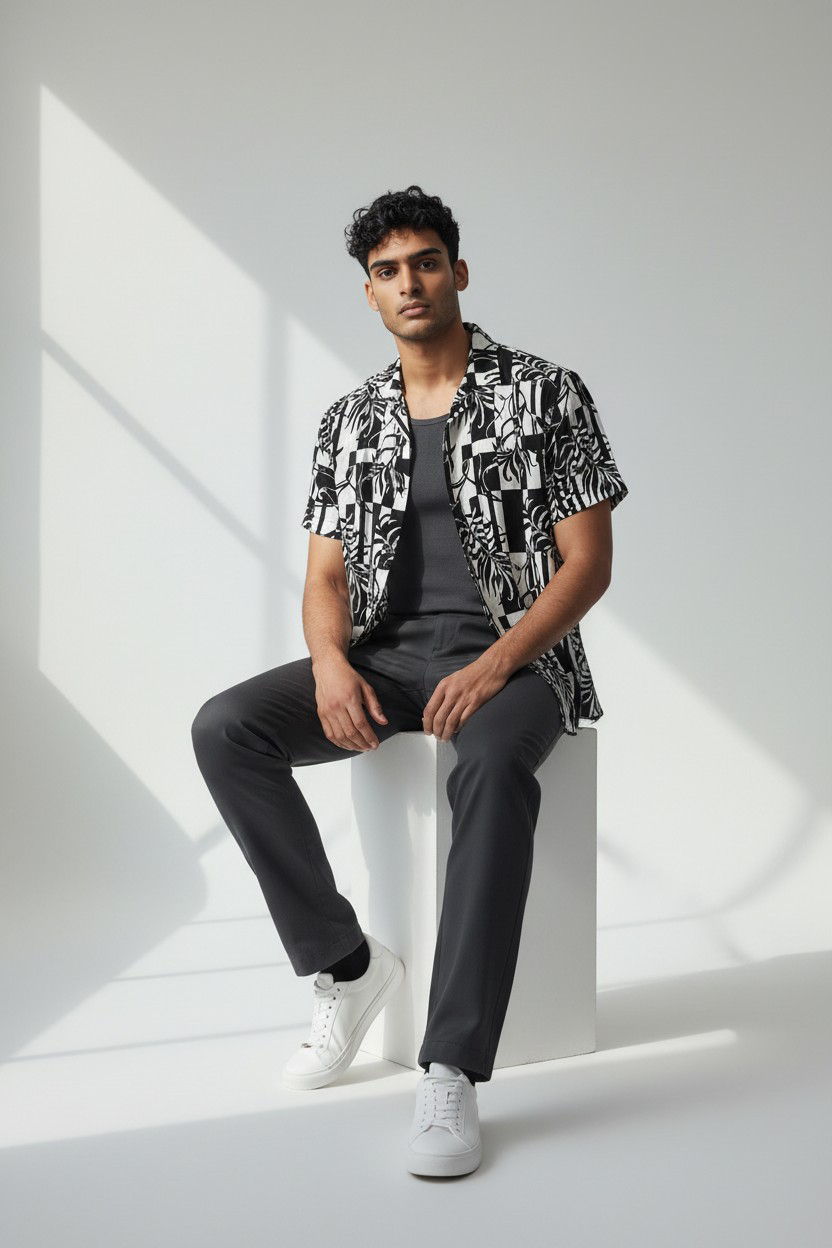 Chemise Homme Noir & Blanc Imprimée_2