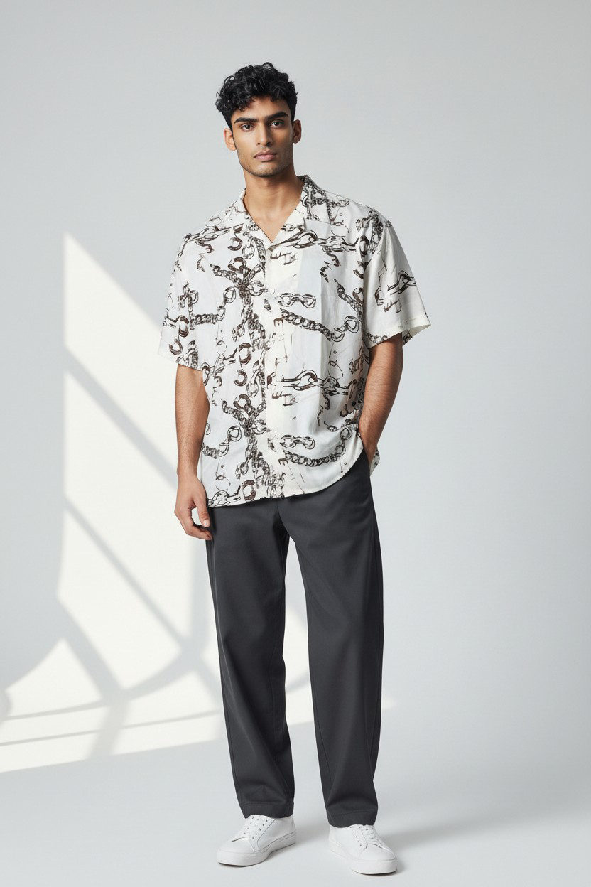 Chemise Homme Beige Imprimée_1