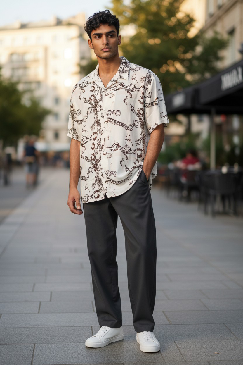 Chemise Homme Beige Imprimée