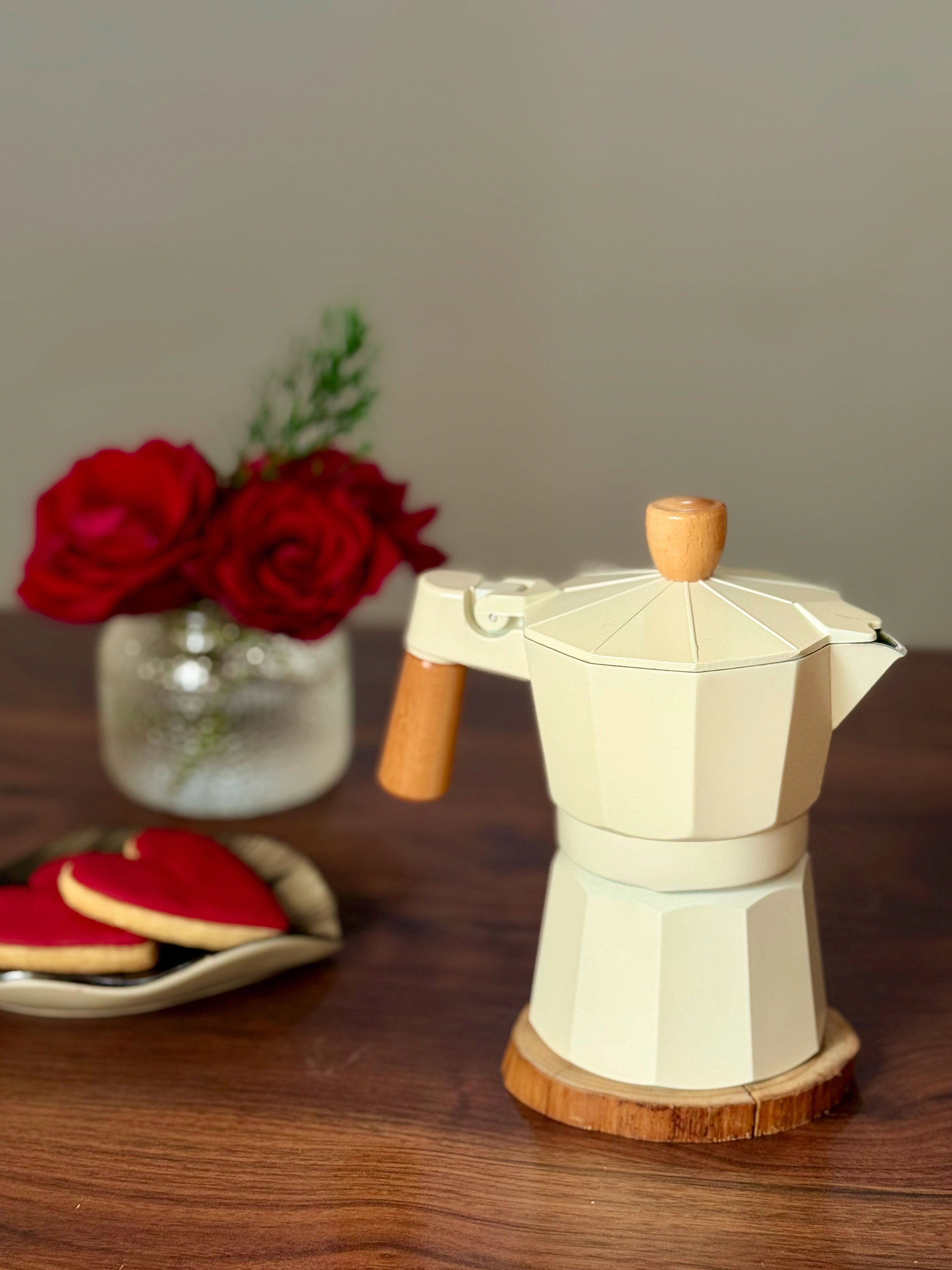 Greca Beige con mango/asa de madera