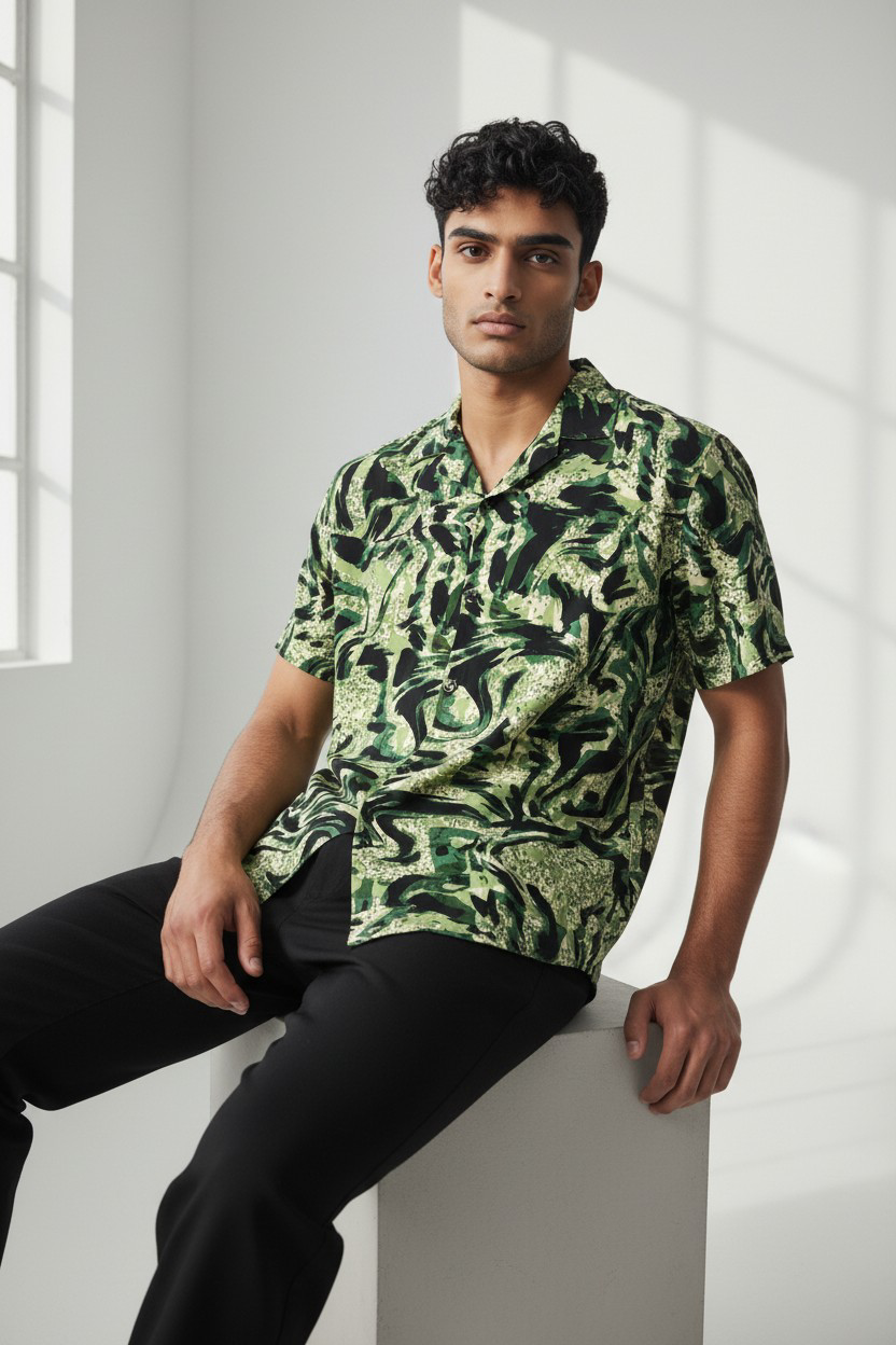 Chemise verte imprimé tropical