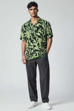 Chemise verte imprimé tropical 