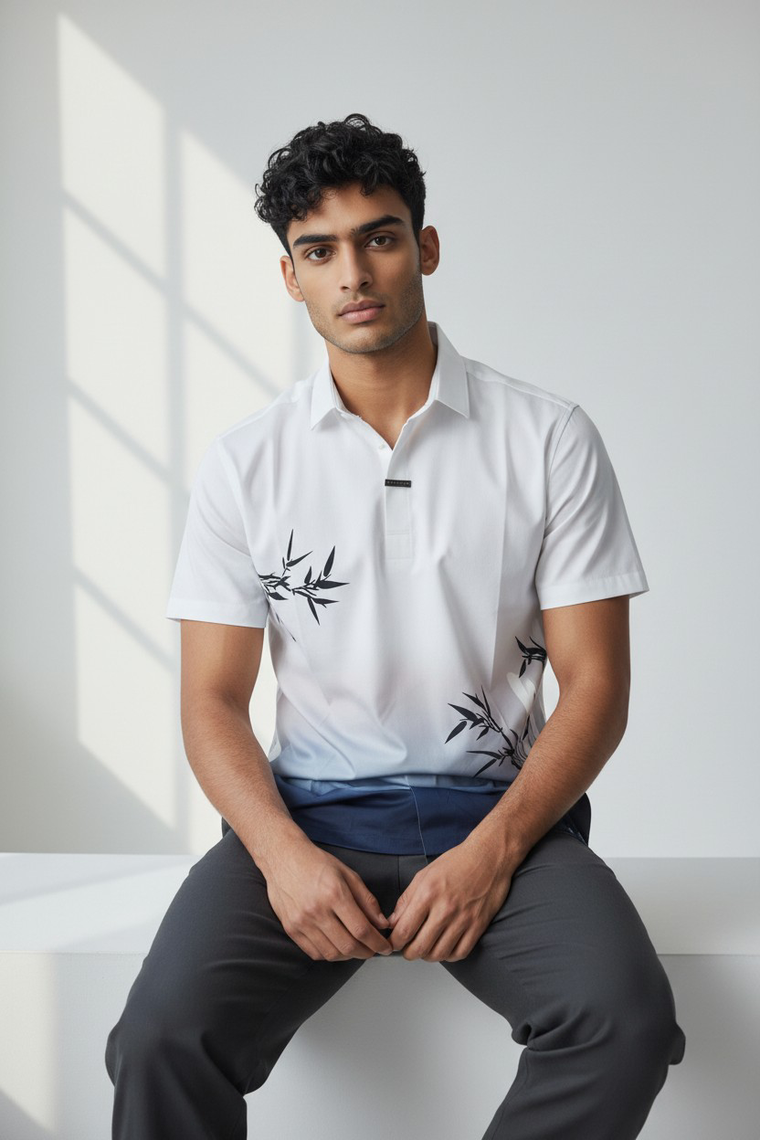 Chemise blanche dégradé bleu