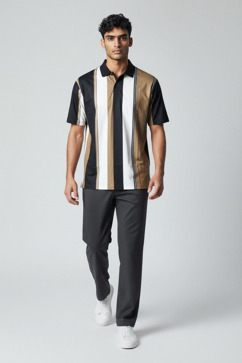 Polo rayé noir & beige_2