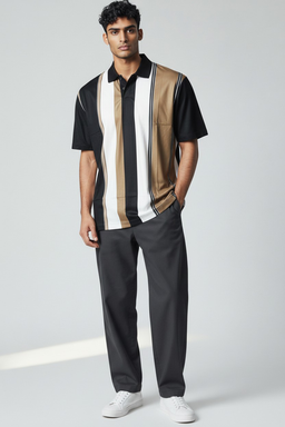 Polo rayé noir & beige