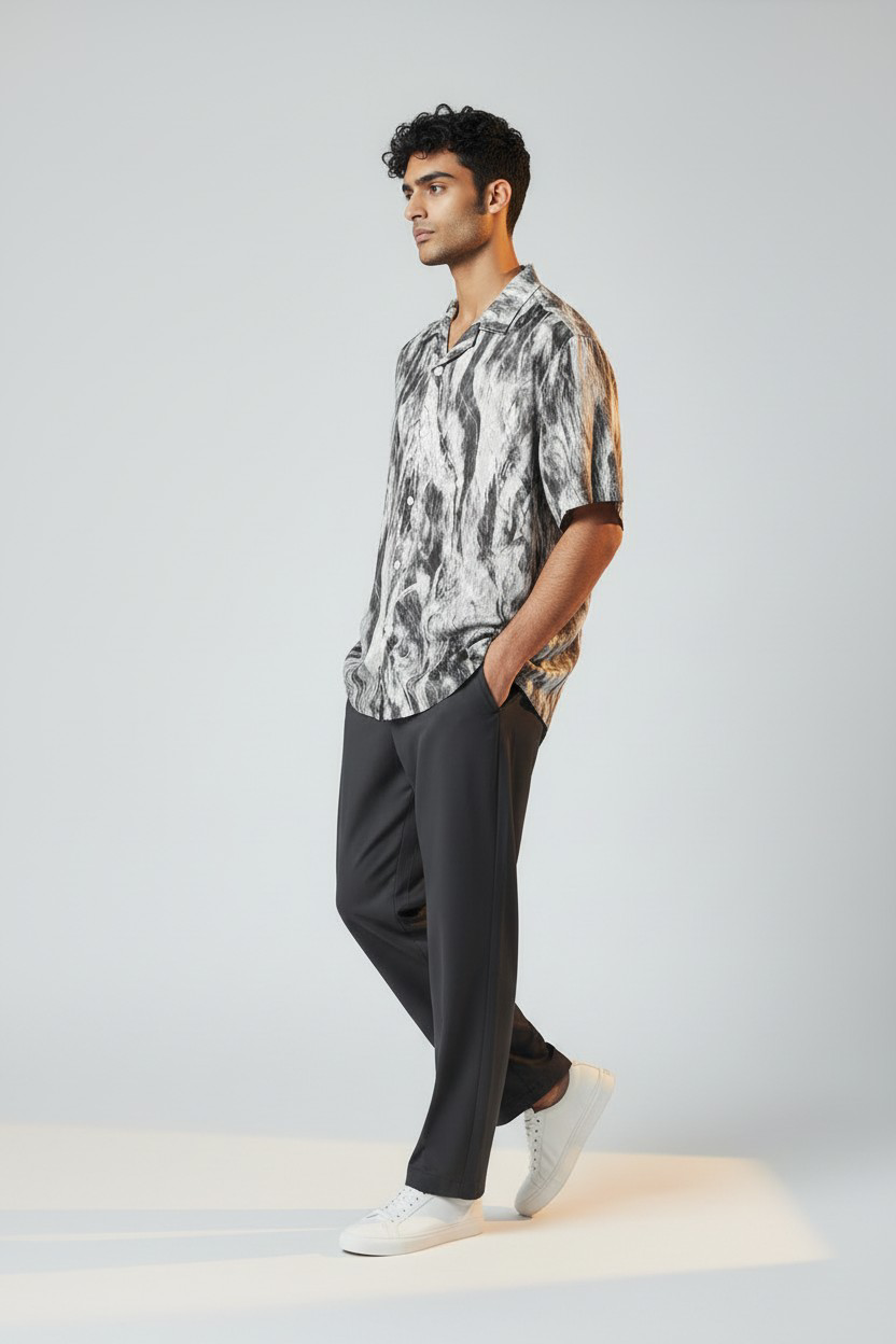 Chemise imprimé marbré noir & gris_1