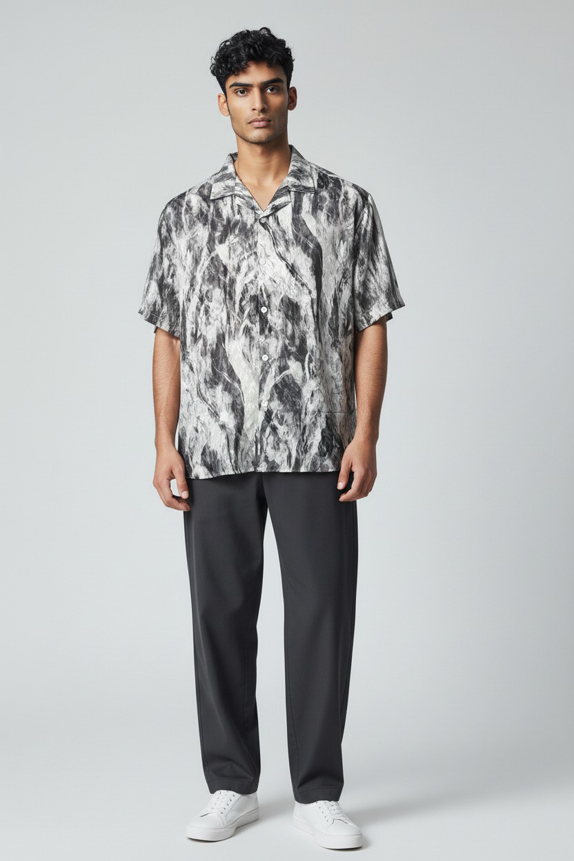 Chemise imprimé marbré noir & gris_0