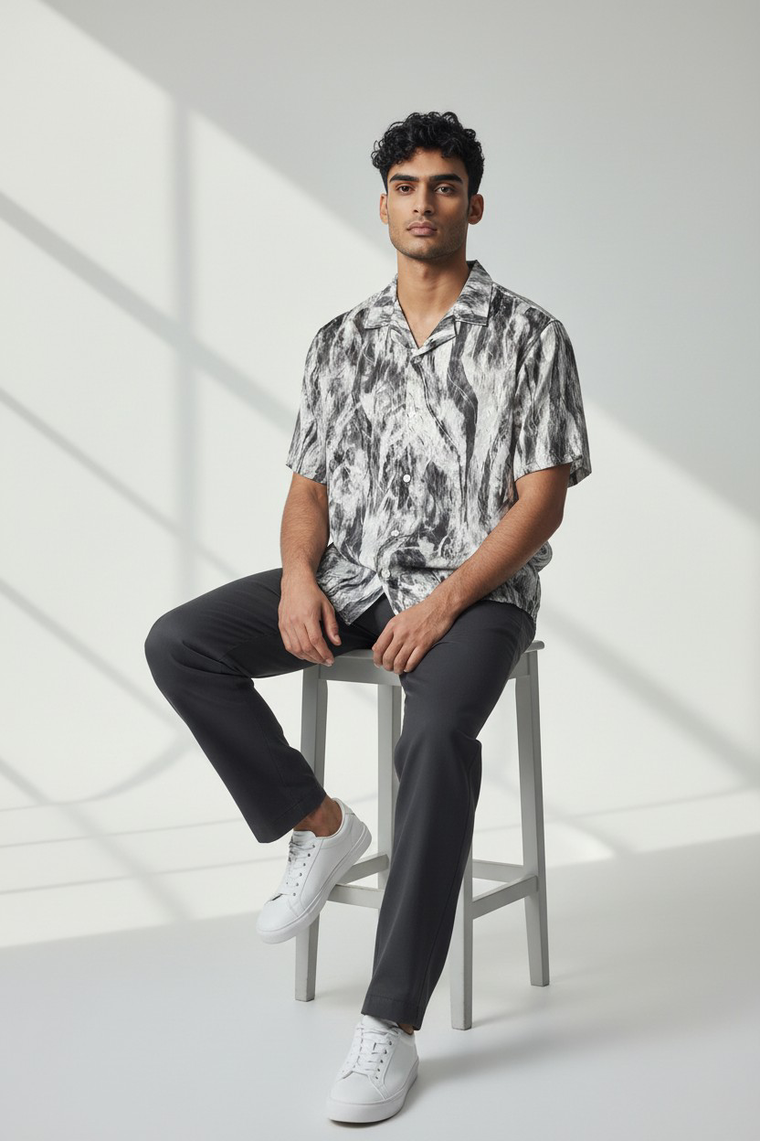 Chemise imprimé marbré noir & gris_2