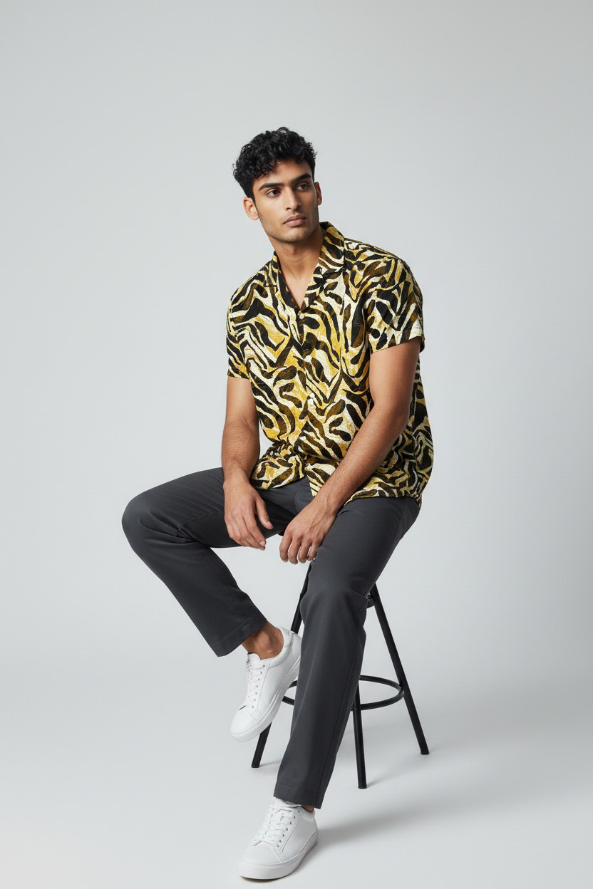 Chemise motif sauvage jaune & noir_1