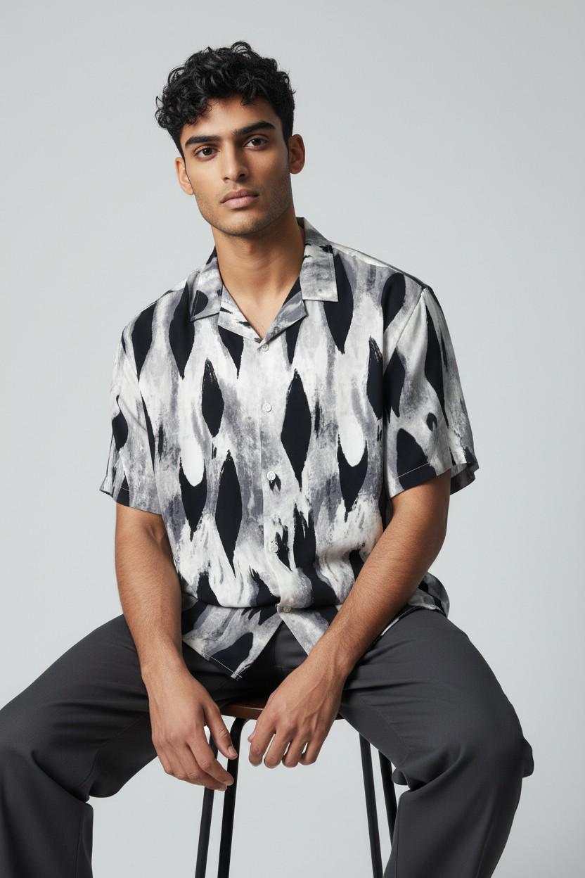 Chemise imprimé abstrait noir & gris