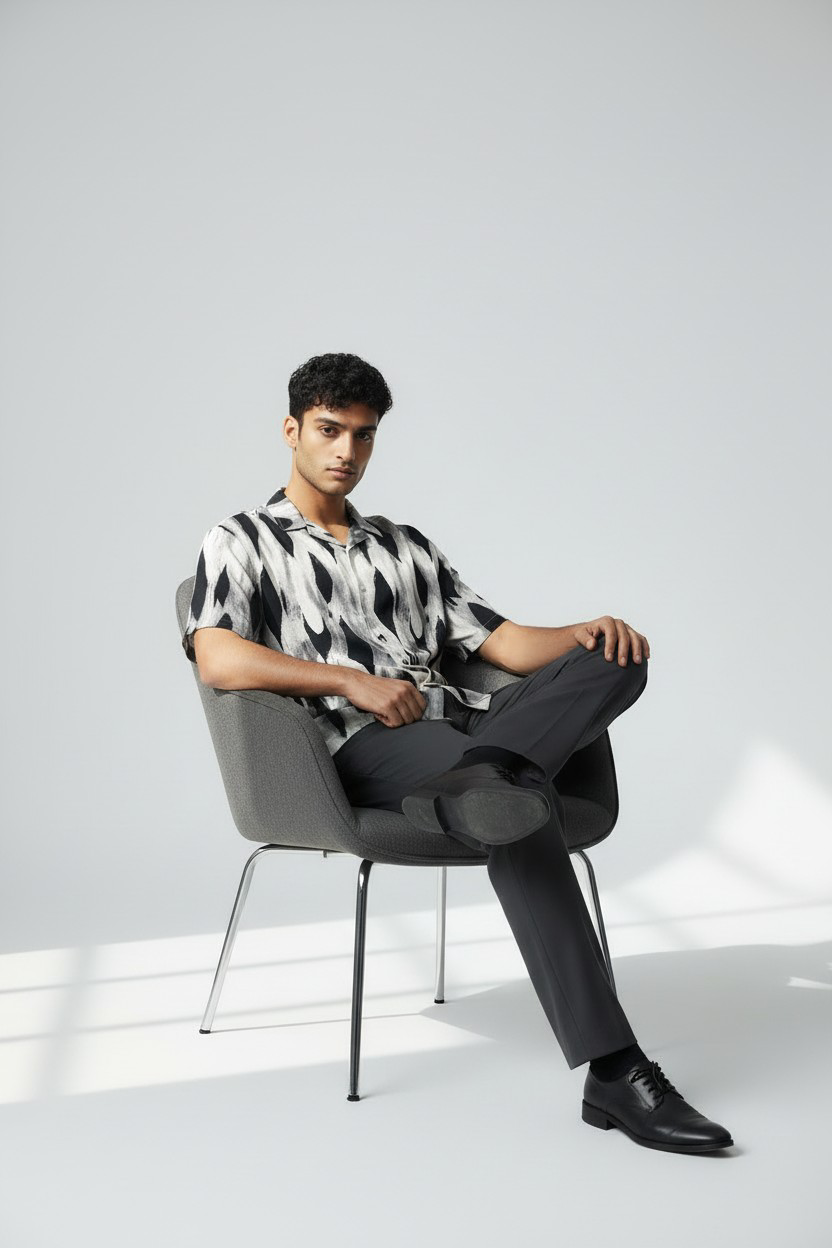 Chemise imprimé abstrait noir & gris_2