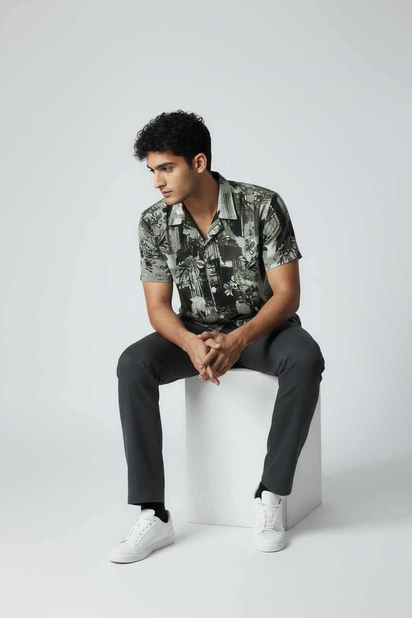 Chemise imprimé artistique noir & vert
