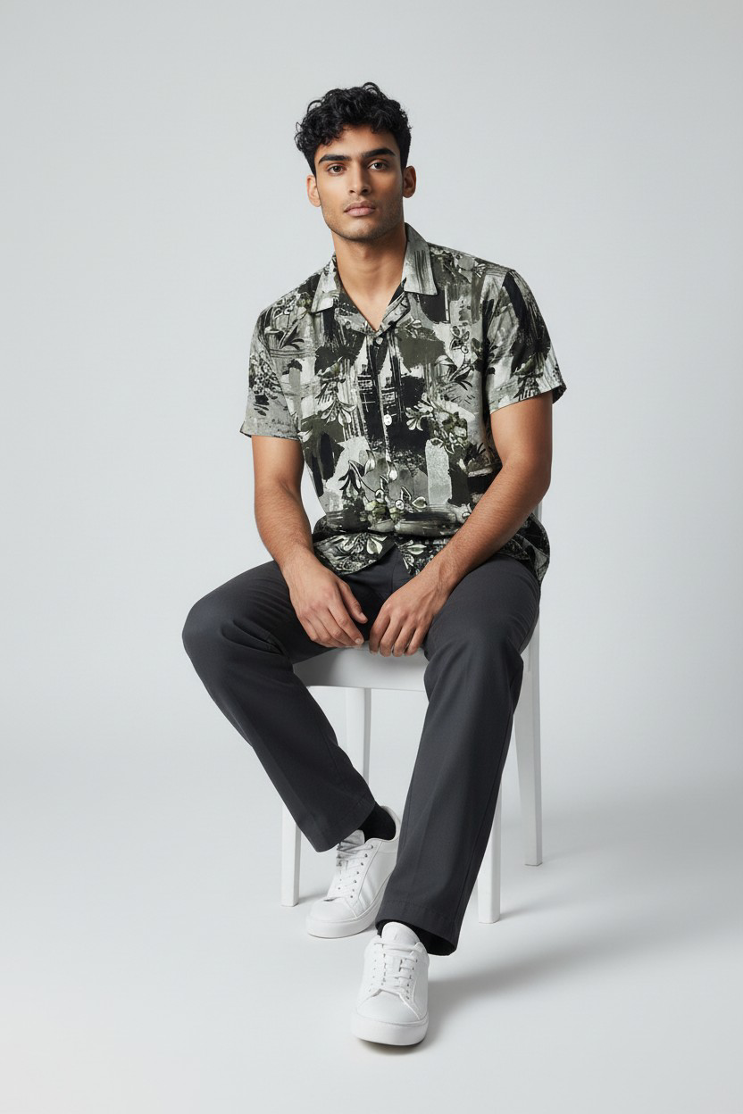 Chemise imprimé artistique noir & vert_2