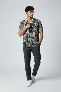 Chemise imprimé artistique noir & vert