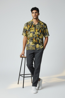 Chemise imprimé patchwork feuilles