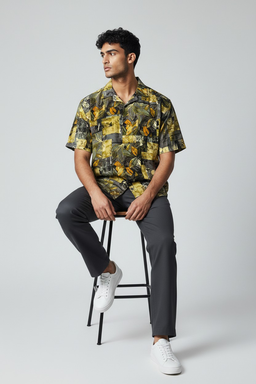 Chemise imprimé patchwork feuilles