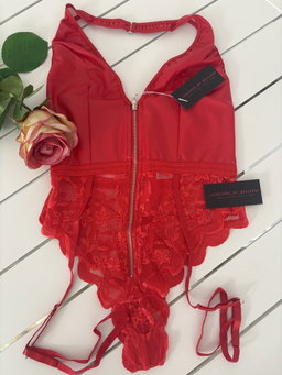 Halter PU leather red bodysuit