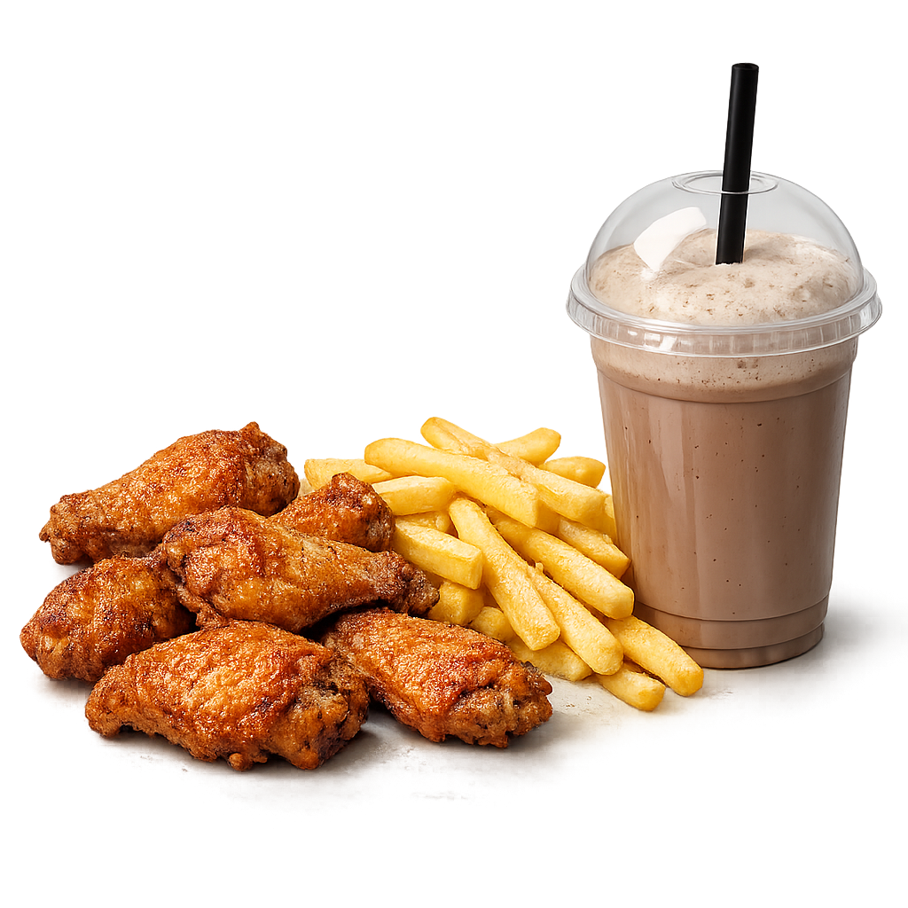 6 Wings – Classic Fries + Milkshake